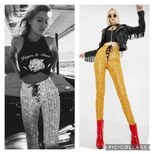 JAGGER AND STONE Olsen Lace Up Snakeskin Mustard High Waisted Skinny Pants